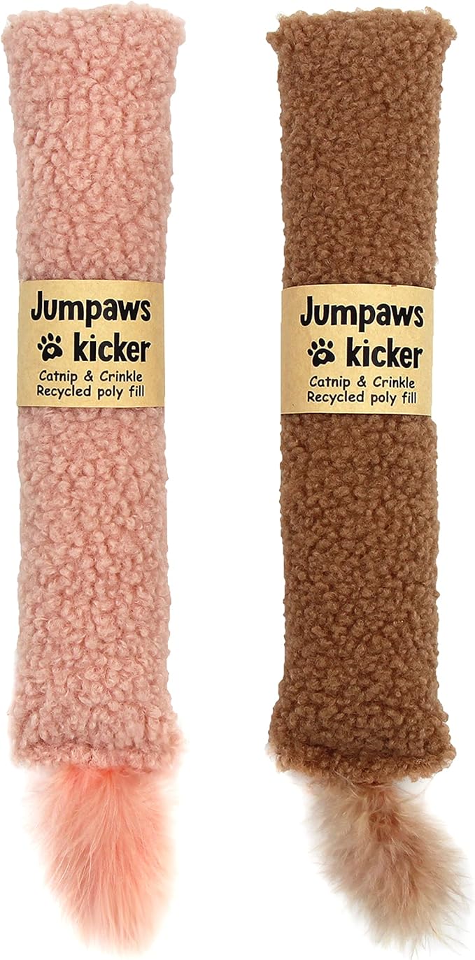 2 Pack Natural Interactive Catnip & Silvervine Cat Kicker with Tail, Bite Resistant Chew Toy, Crinkle Kicker, Accessories for Indoor Cat, Sherpa Material-PawvioPets