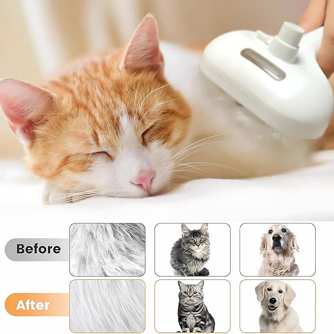 4 in 1 Cat Steam Brush: steam brush for cats, Grooming, Shedding, Mist Spray, Hair Removal Comb & Massager, USB Rechargeable Self Cleaning cat steam brushes for indoor cats - Pink-PawvioPets