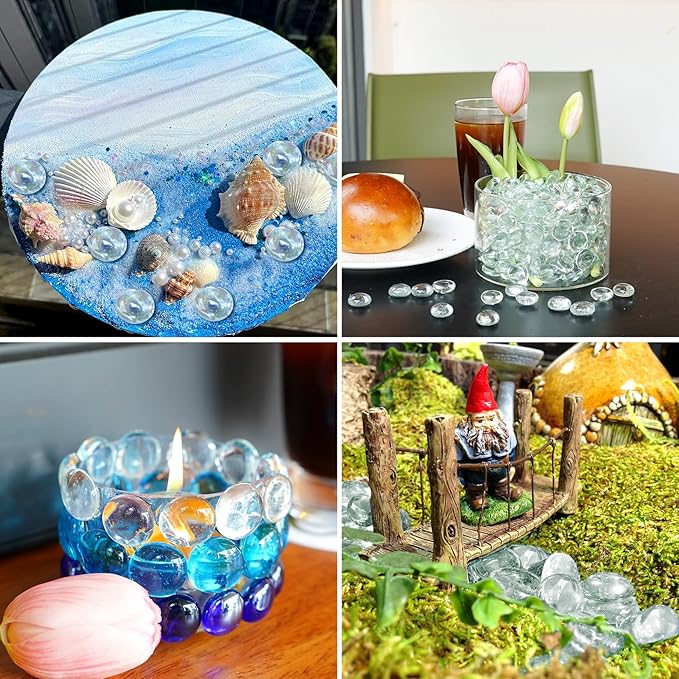 10LB Clear Flat Glass Marbles for Vases, Gemstone Beads Vase Filler Decorative Glass Pebbles for Fish Tank, DIY Crafts, Aquarium Decor Rocks-PawvioPets