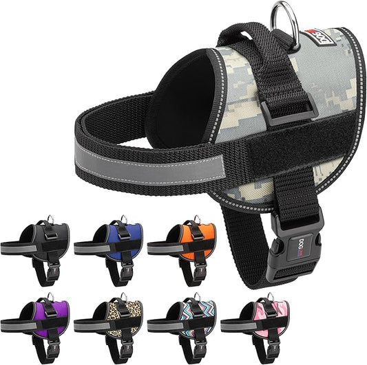 Dogline Dog Harness, Reflective No-Pull Adjustable Vest with Handle for Walking, Training, Breathable, No - Choke Harness for Small, Medium or Large Dogs Room for Patches Girth 18 to 24 in Urban Camo-PawvioPets
