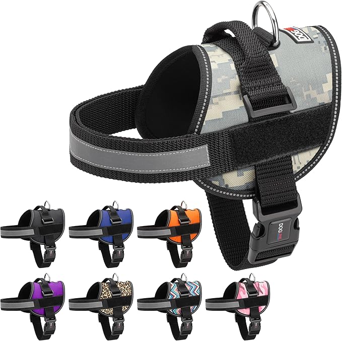Dogline Dog Harness, Reflective No-Pull Adjustable Vest with Handle for Walking, Training, Breathable, No - Choke Harness for Small, Medium or Large Dogs Room for Patches Girth 22"-28" in Urban Camo-PawvioPets