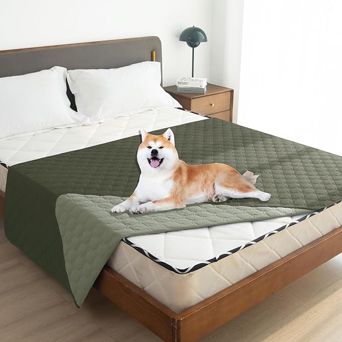 gogobunny 100% Double Sided Waterproof Dog Blanket Soft Pet Bed Cover Reversible Protect Furniture Couch Sofa Car for Puppy Large Dog Cat (Dark Olive/Light Olive, 68x82 Inch (Pack of 1))-PawvioPets