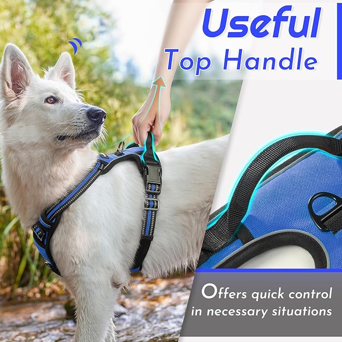 Eagloo Dog Harness Small Sized Dog, No Pull Service Vest with Reflective Strips and Control Handle, Adjustable and Comfortable for Walking, No Choke Pet Harness with 2 Metal Rings, Blue, S-PawvioPets