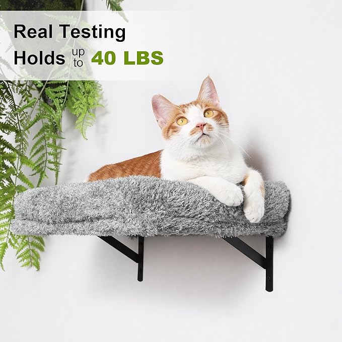 FUKUMARU Cat Wall Shelves, Stable & Safe 4 in 1 Cat Furniture Set, Wooden Climbing Wall with Scratching Post for 16 Inch Drywall - Light Gray-PawvioPets