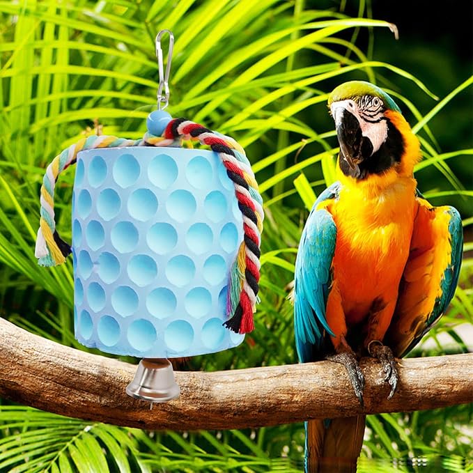 Extra Large Bird Chewing Toy, Parrot Beak Grinding Calcium Stone with Bells, Bird Cage Accessories, Cage Toys for Cockatiel Parakeet Parrot Budgies Rat Hamster Chinchilla Rabbit Bunny African Grey-PawvioPets