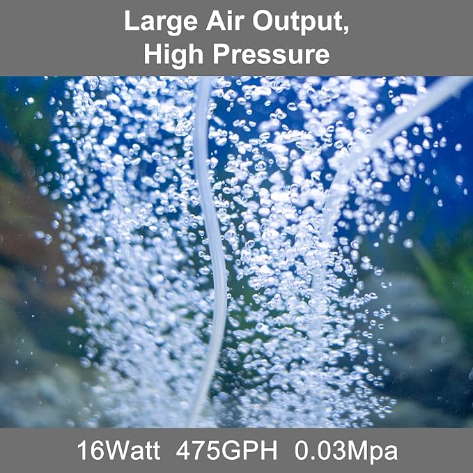 AquaMiracle 6/8/16W Quiet Fish Tank Air Pump 200/317/475GPH High Pressure Aquarium Air Pump Commercial Air Pump Pond Aerator Bubbler Hydroponics Air Pump-PawvioPets