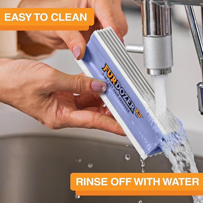 FurDozer X3 PRO Pet Hair Remover & Auto Detailing Tool - Cat & Dog Hair Remover for Carpet, Car Interior, Couch, Bedding, & Furniture - Reusable Pet Hair Removal Tool for Dog Fur & Lint, 5", Purple-PawvioPets