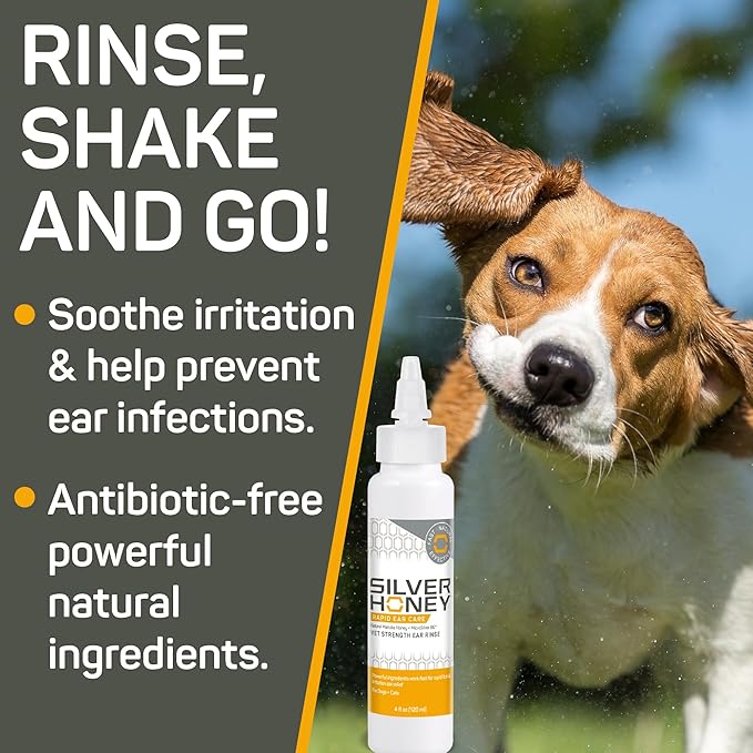 Absorbine Silver Honey Rapid Ear Care Vet Strength Ear Rinse, 4oz, Manuka Honey & MicroSilver BG, Safe for Dogs & Cats-PawvioPets