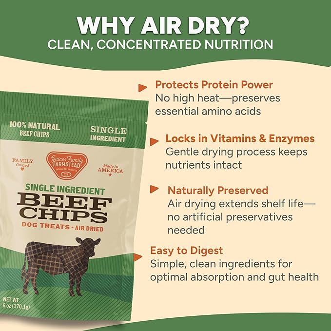Gaines Family Farmstead Beef Chips for Dogs – 6 oz, Natural Single-Ingredient Dog Treats, High-Protein Rawhide-Free Chews, Healthy Grain-Free Snacks, Made in USA-PawvioPets