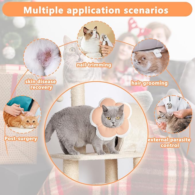 Cat Cone Collar Soft, Waterproof Cats Cones to Stop Licking After Surgery, Adjustable Soft Elizabeth Cats Collars for Wound Healing, Flower Shape Cat Recovery Collar (Pastel Orange, Small)-PawvioPets