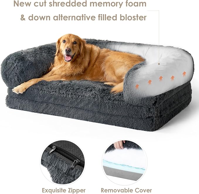 EHEYCIGA Foldable Human Dog Bed, Orthopedic Memory Foam Human Sized Dog Bed, Waterproof Pet Bed for People, Faux Fur Pet Couch for Adult, Dark Grey, 72"x44"x11"-PawvioPets