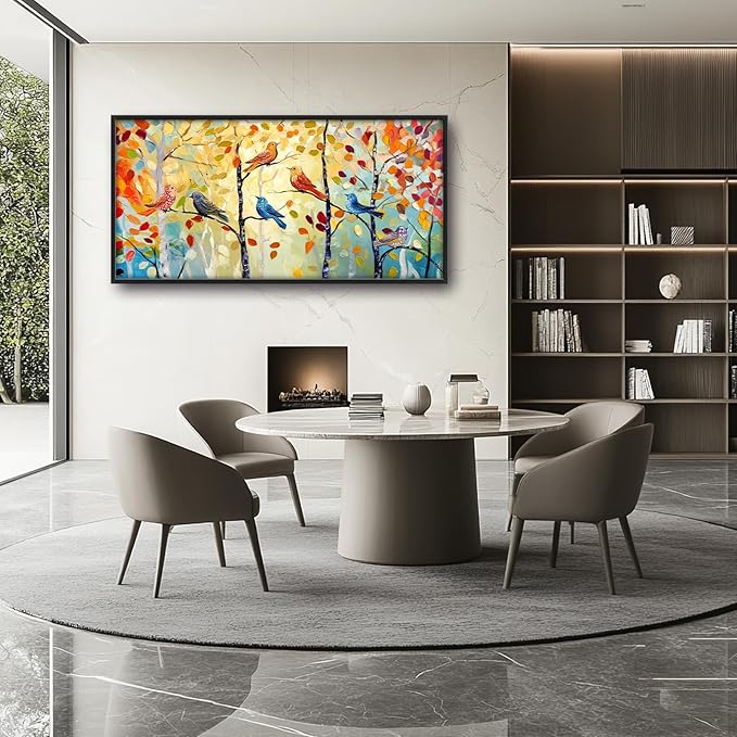 Extra Large Framed Abstract Bird Forest Wall Art,Colorful Birds Birch Tree Wall Decor Pictures for Living Room,Canvas Print Painting Modern Artwork Bedroom Office Bathroom Home Decor 60L x 30W-PawvioPets