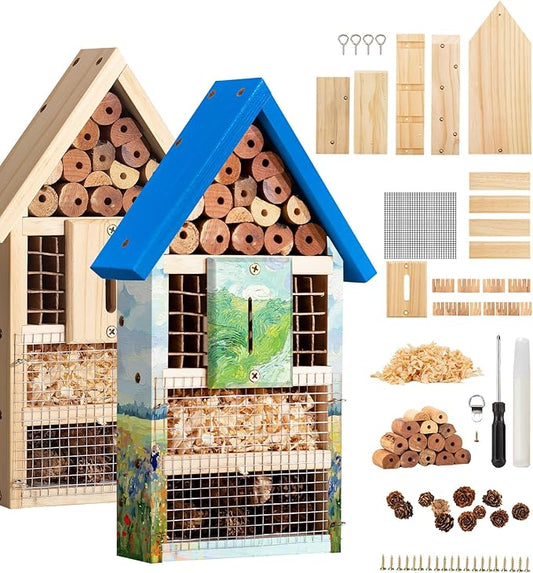 2 PK Large Cedar Wood Insect House Kit for DIY Project Backyard Insect House, Bee House, Nesting Habitat Shelters, Garden Shelter for Bees, Butterflies, Bugs-PawvioPets
