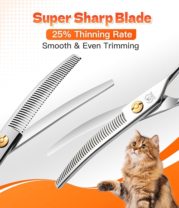 Fenice Peak 6'' Small Curved Thinneing Scissors Lightweight Dog Cat Grooming Scissors with Safety Round Tip JP440C Stainless Steel-PawvioPets