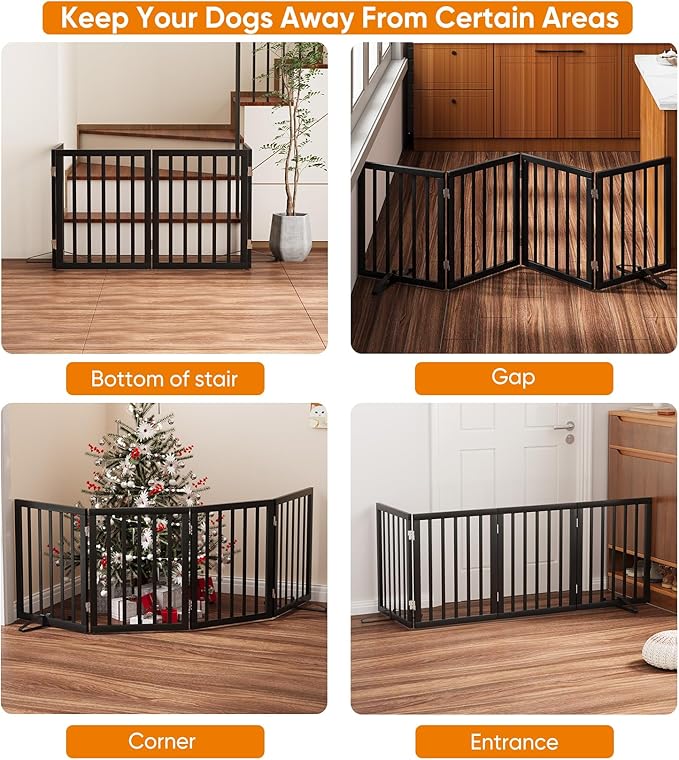 Black 37-74" Dog Gate Foldable Dog Gates for Doorways Stairs House Freestanding Pet Gate Puppy Barries 24 inches Tall-PawvioPets