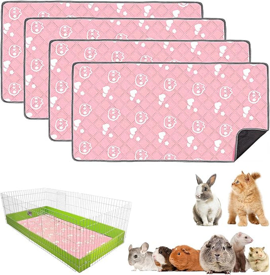 4 Pack Guinea Pig Bedding - Washable Guinea Pig Liners for Midwest Cage, Waterproof Reusable Pee Pads Super Absorbent Mats for Small Animals Pet Rabbit Bunny Hamster Rat (Pink, 48 x 24 Inch)-PawvioPets