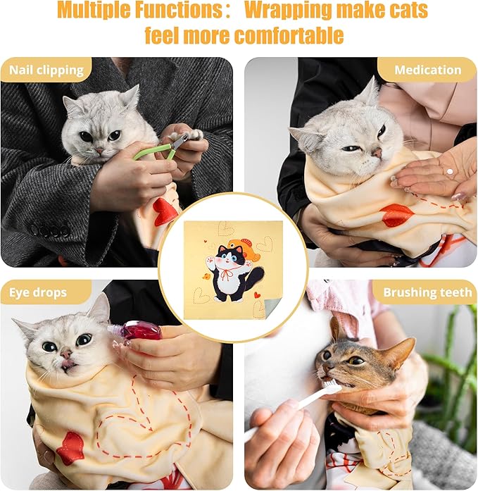 Cat Grooming Wrap,Anti-Escape Cat Wrap for Grooming,Self-Adherent Soft Cat Blanket to Wrap,Clip Nails, Anti-Bite, Anti-Scratch,Cat Calming Wrap,Cat Burrito Wrap,Swaddle Wrap Pet Tool-PawvioPets