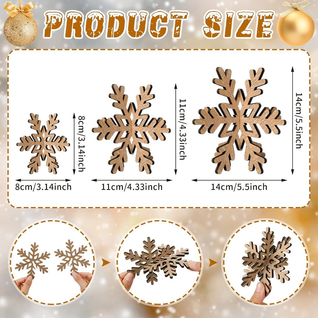 Bucherry 12 Pcs Wooden Snowflake Table Decor 3D Snowflake Tabletop Signs and Centerpiece for Christmas Winter Xmas Party Wonderland Decorations Home (Rustic Color)