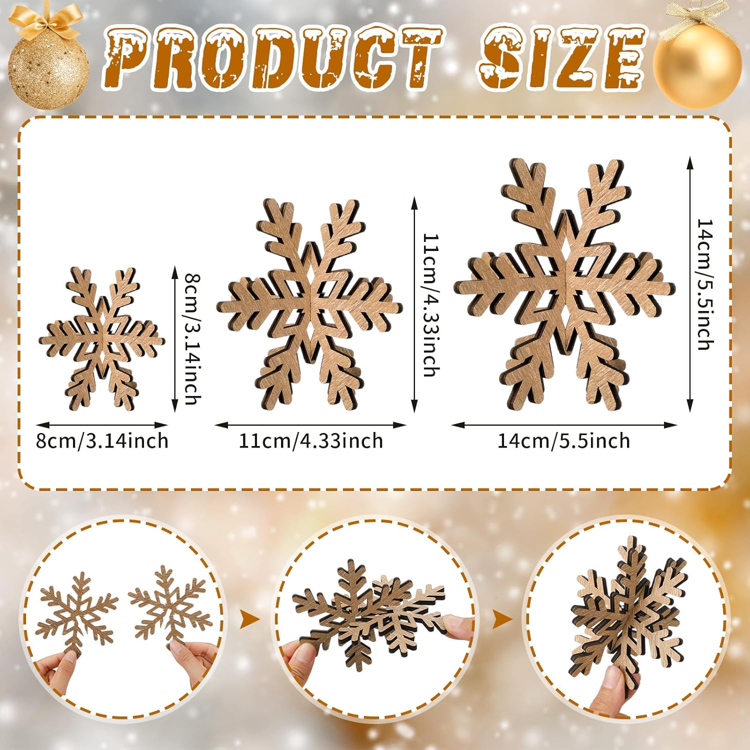 Bucherry 12 Pcs Wooden Snowflake Table Decor 3D Snowflake Tabletop Signs and Centerpiece for Christmas Winter Xmas Party Wonderland Decorations Home (Rustic Color)