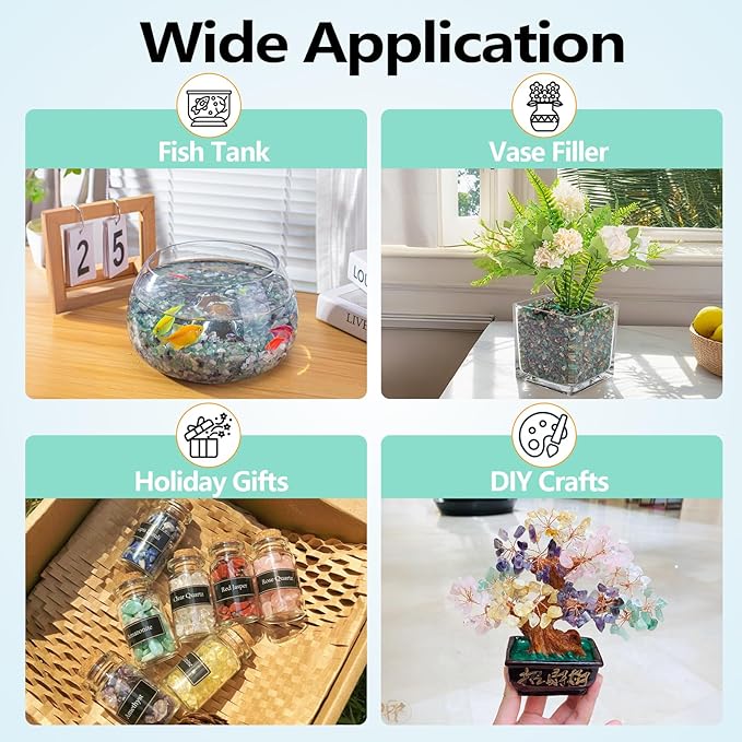 3 Lb Green Agate Crushed Stone Crystal Chips Bulk, Natural Polished Aquarium Stones Pebbles Irregular Decorative Rocks for Fish Tank, Vase Fillers, Succulent Plants Decor-PawvioPets