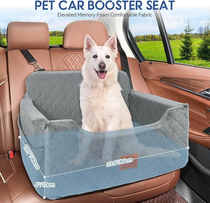 Dog Car Seat for Medium/Large Dogs, Dog Booster Seat for Pet Under 50lbs or 2 Small, Detachable and Washable Pet Car Seat,Multi-Functional Pet Travel Bed for Backseat(Grey)-PawvioPets