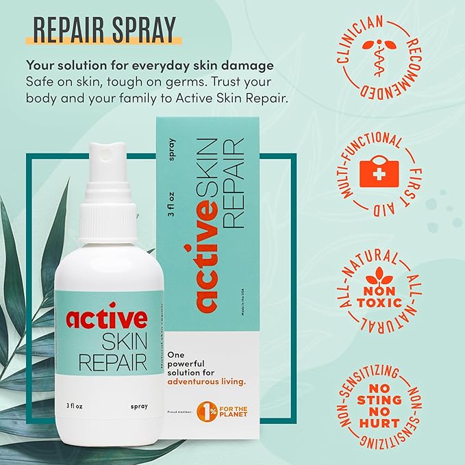 Active Skin Repair First Aid Healing Skin Spray - Natural & Non-Toxic with Hypochlorus Acid for Minor Cuts, Wounds, Scrapes, Rashes, Sunburns, & More, 3 oz-PawvioPets