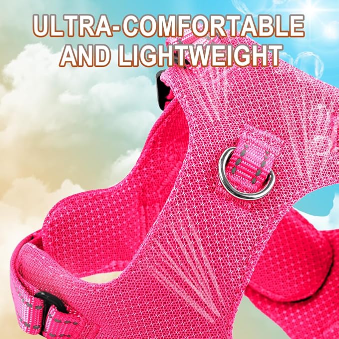 Dog Harness Step in Dog Vest Harness, Reflective Adjustable Puppy No Pull Harness Breathable Soft for Small and Medium Dogs Cats, Pink, S-PawvioPets