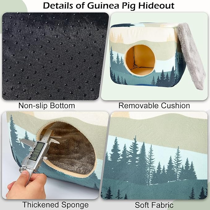 Bienbee Guinea Pig Hideout, Washable Guinea Pigs House Cozy Guinea Pigs Bed for Small Pet Bunny/Rabbit/Hamster/Chinchilla Guinea Pig Accessories Forest Landscape-PawvioPets
