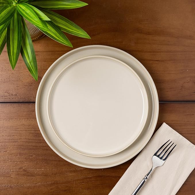 GBHOME Ceramic Dinnerware Sets for 4, 12 Pieces Stoneware Plates and Bowls Sets, Scratch Resistant Dishes, Dishwasher & Microwave Safe, Reactive Glaze-Vanilla color-PawvioPets