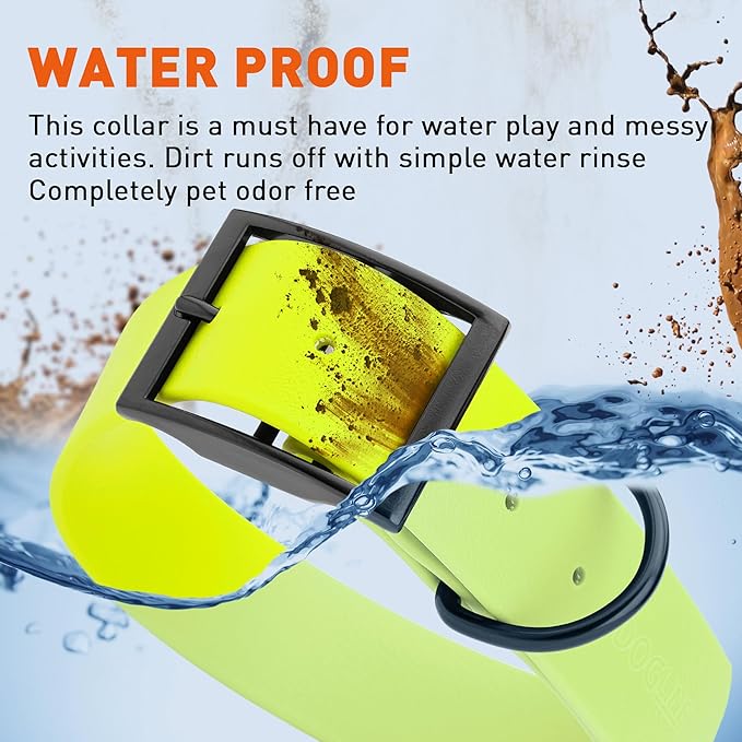 Dogline Biothane Waterproof Dog Collar Strong Coated Nylon Webbing with Black Hardware Odor- Proof for Easy Care Easy to Clean High Performance Fits Small Medium or Large Dogs, Safety Yellow-PawvioPets