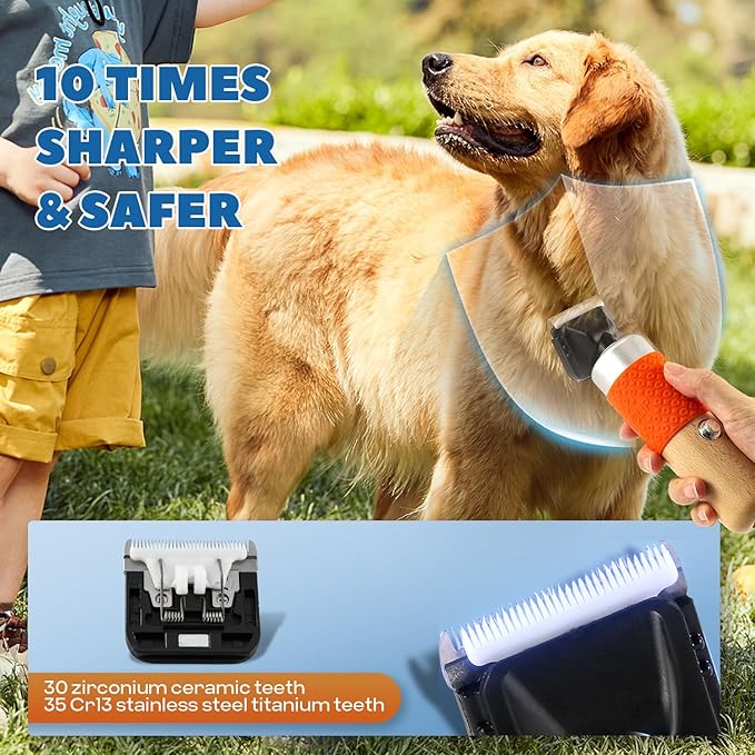 200W Pet Grooming Clippers for Thick Heavy Coats, 2000-6000rpm Stepless Speed Control & 10ft Power Cord, Low Noise< 50db, Dog Trimmer Kit with Extra Detachable Blade & 2 Limit Combs of 4 Sizes-PawvioPets