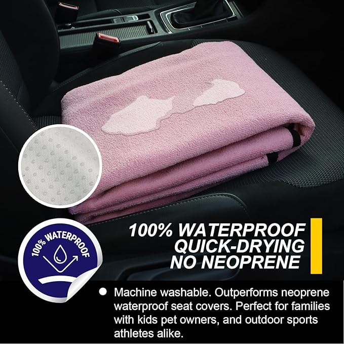 Back Seat Cover for Car Trucks Van SUV,Waterproof Rear Bench Towel Seat Covers for Dogs and Kids,Automotive Backseat Protector (Pink)-PawvioPets