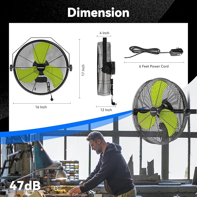 2600 CFM 14 inch Outdoor High Velocity Wall Mounted Fan, 3-Speed Metal Fans with IP44 Enclosure Motor, Industrial Grade Weatherproof Wall Fan for Patio, Greenhouse, Garage, and Gazebo-PawvioPets