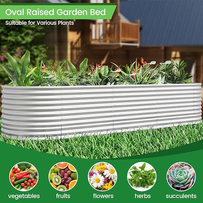 FRIZIONE 2pcs 9 in 1 Tall 8x2ft Galvanized Raised Garden Bed Outdoor,Steel Garden Bed for Vegetables,Above Ground Garden Box for Flower,Metal Raised Beds for Gardening-PawvioPets