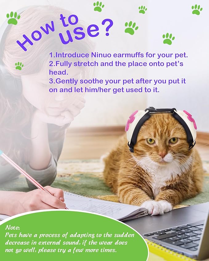 Calming Earmuffs for Cats and Small Dogs - for Anxiety Relief - Noise Canceling for Fireworks, Thunderstorms, Pet Grooming & Force Drying - Dog Ear Muffs Noise Protection (White, Medium)-PawvioPets