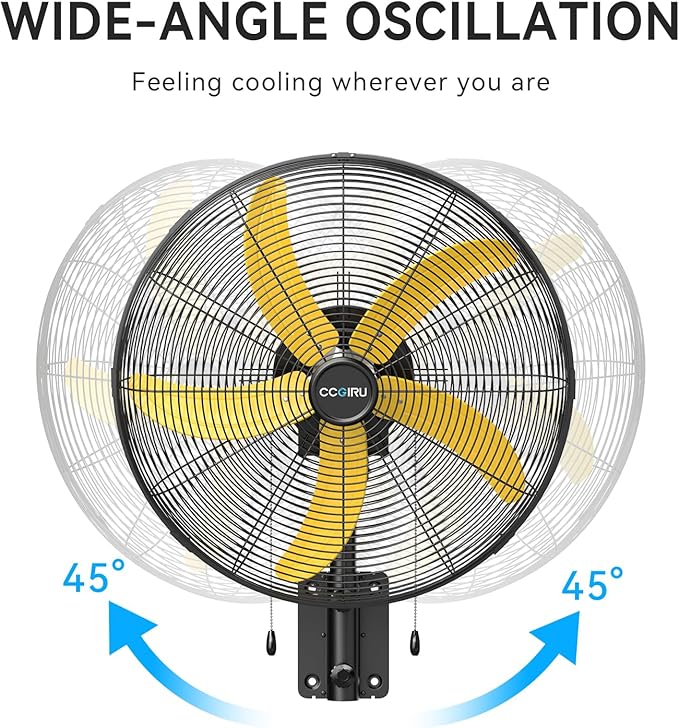 5000 CFM 20" Wall Fan Oscillating, Professional Industrial Wall Mount Fan with 3 Speed for Warehouse, Factory, Workshops, and Garage, UL Listed-PawvioPets