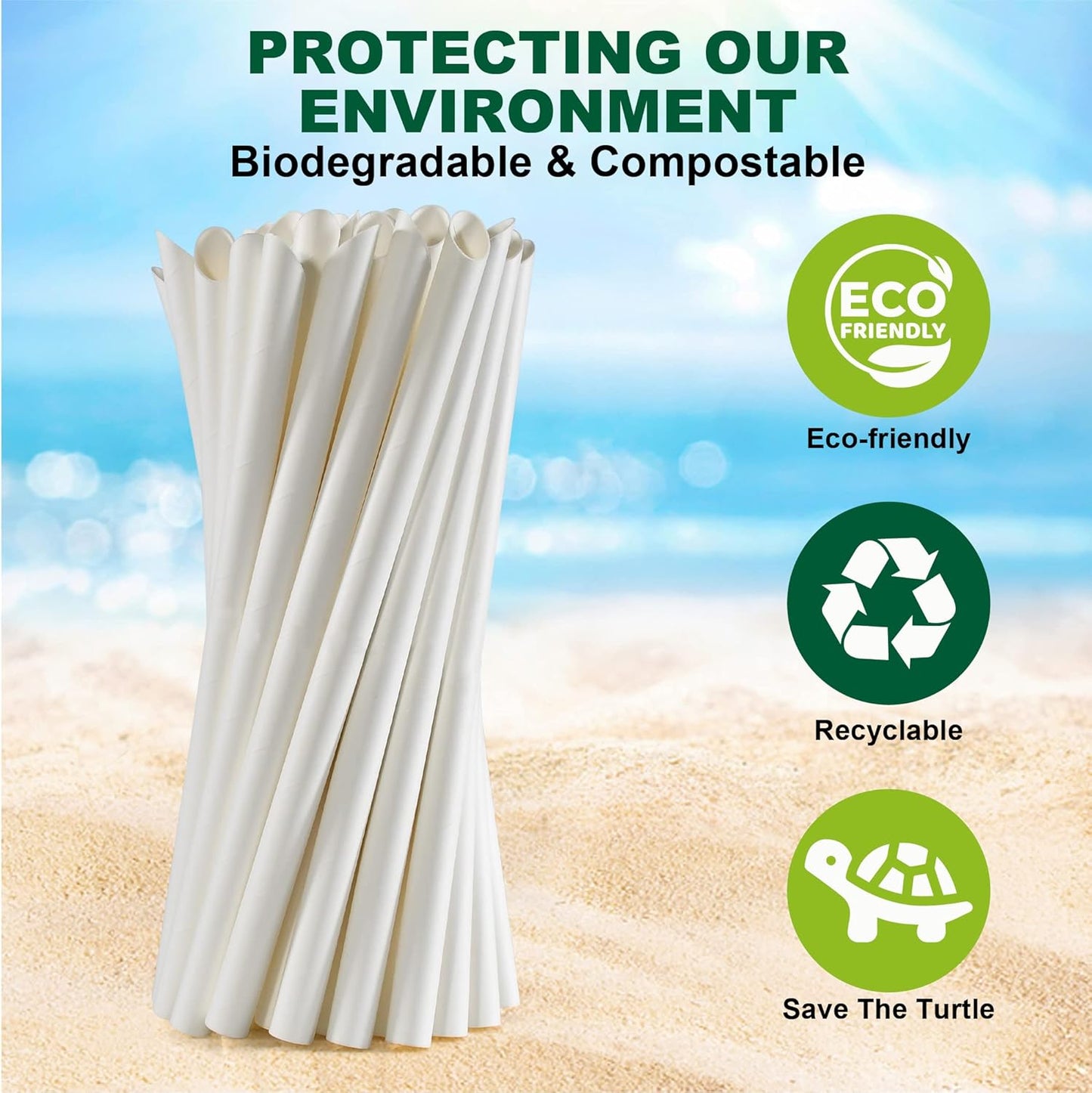 9 Inch Individually Wrapped Disposable White Paper Boba Straws, Bubble Tea Straws 100 Counts, 0.5"/12mm Wide - Pointed End, Extra Thick, Fat - Eco-friendly Biodegradable