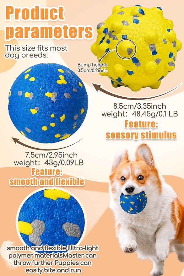 Dog Tennis Balls for Aggressive Chewers, Indestructible Durable Bouncy Interactive Toy for Dogs Fetch Game Lightweight Floating Outdoor Training(Yellow+Blue Mixed Large)-PawvioPets