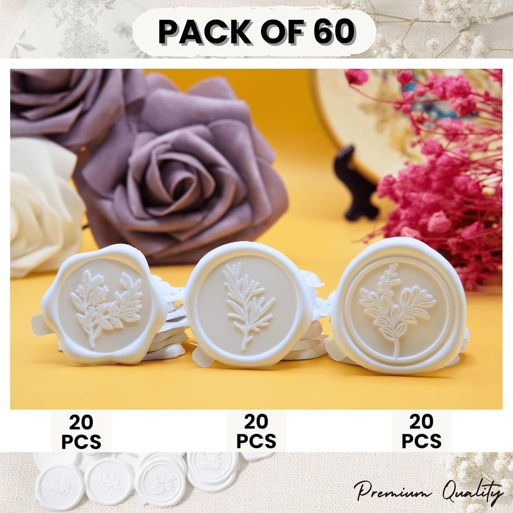 Wax Seal Stickers (60 Pcs, 3 Designs in 1 Pack) Premium Envelope Seal Stickers for Wedding Invitation Envelopes, Adhesive Wax Seals, Perfect for Seating Chart, Gift Wrapping