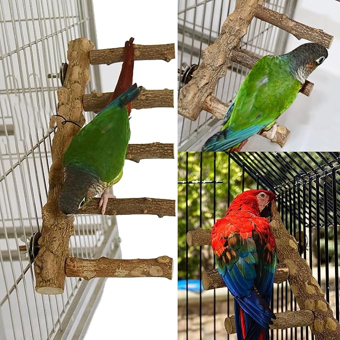 Bird Ladder Perch for Cage, Nature Wooden Bird Bridge Exercise Stands Parrot Climbing Chewing Toys for Small Animal (B)-PawvioPets