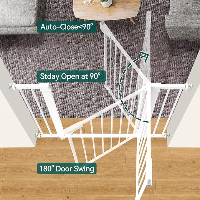 BABELIO 36" Extra Tall Dog Gate, 26-40" Wide Auto Close Baby Gate, Pressure Mounted Metal Pet, Easy Install No Drilling, No Tools Required, With Wall Protectors and Extension Kits, White-PawvioPets
