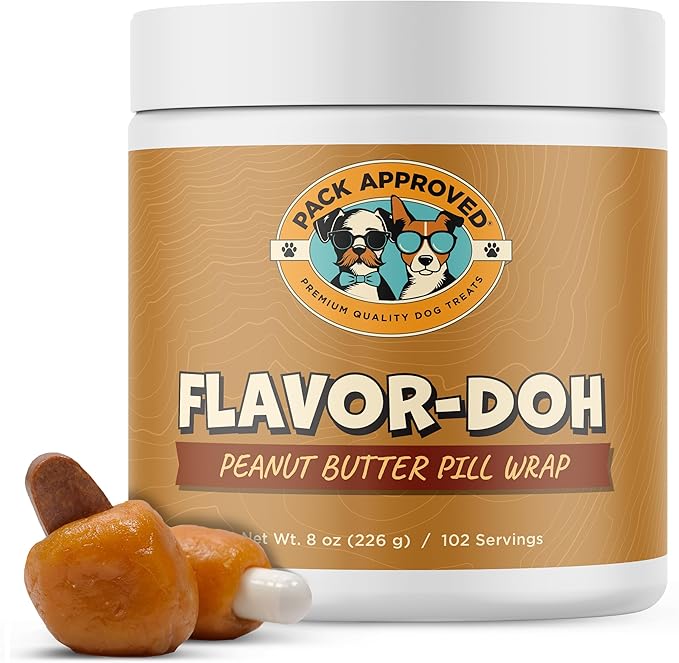 Flavor-Doh - Flavored Pill Wrap for Dogs to Hide Capsules, Create Pockets, and Form Pill Treats for Dogs - Easy-to-Use Treat Paste for Pet Medicine - Peanut Butter (8oz)-PawvioPets