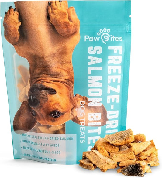 Freeze Dried Dog Treats - Wild Caught Salmon - Dog Food Dry Snacks - with Protein & Omega 3s - for All Breeds & Sizes - No Artificial Flavors & Dyes, No Preservatives - 1 Pouch, 4 oz-PawvioPets