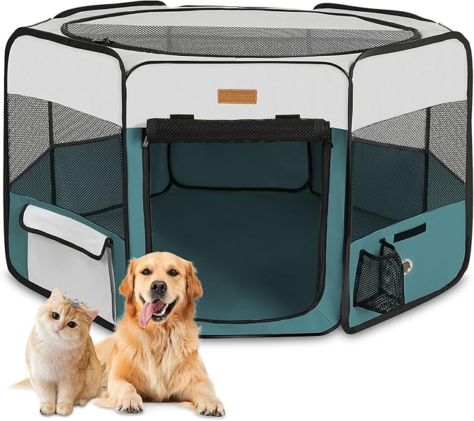 Dog Playpen, Portable Pet Play Pen for Cat, Puppies, Rabbits, Chickens, Foldable Large-Capacity Pet Tent for Indoor/Outdoor Travel Camping Blue-PawvioPets