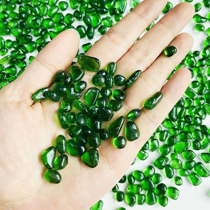Glass Stones, 0.85LB/385g Green Aquarium Gravel Rocks, Green Pebbles for Fish Tank, Sea Glass for Vase Filler Craft-PawvioPets