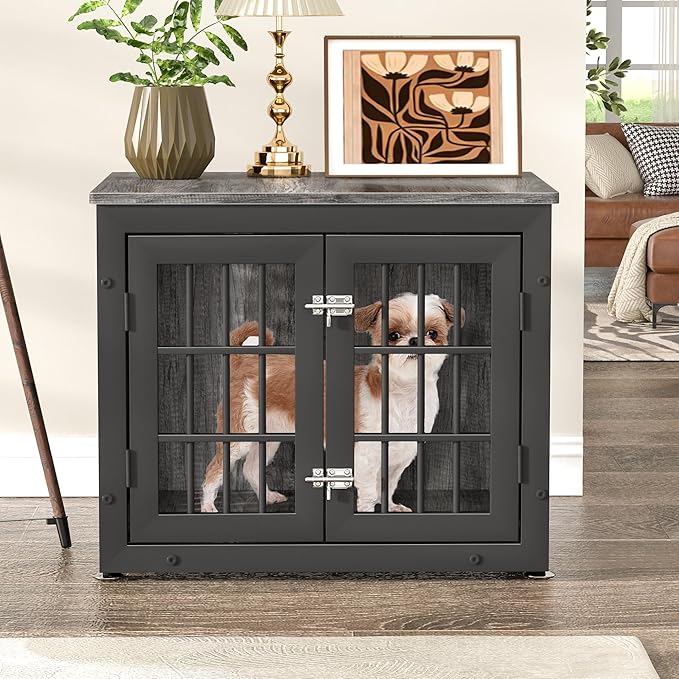26" Heavy Duty Dog Crate Furniture for Small Dogs, Metal Kennel for High Anxiety Dogs, Chew Proof Pet Cage Indoor, Decorative Dog Kennel End Table-PawvioPets