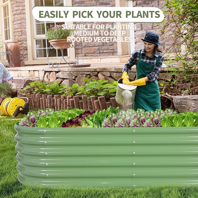 Galvanized Raised Garden Bed Outdoor- 2 Pcs Raised Beds for Gardening| Metal Planter Box, Steel Raised Garden Bed Kit with Gloves for Vegetables, Flower, Herbs (6x2x1.4FT, Green)-PawvioPets