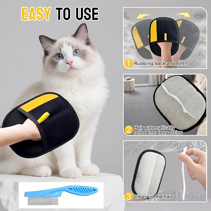 5PCS Pet Hair Removal Glove Set for Cats & Dogs, Newly Electrostatic Pet Hair Gloves, Reusable Cat Dog Grooming Gloves Magic Brush Pet Hair Remover Tool for Furniture Couch Carpet Car Seat Clothes-PawvioPets