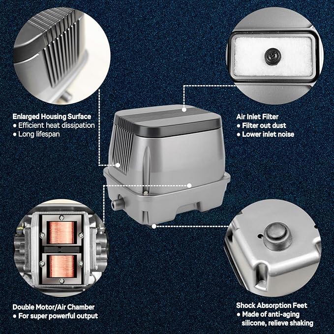 AquaMiracle Linear Air Pump, 635/950/1600/4000GPH Pond Bubbler Septic Air Pump, Energy-Efficient Pond Aerator for Outdoor Ponds, Aquariums, Hydroponics, Waste Treatment-PawvioPets