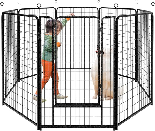Dog Playpen Outdoor Extra Wide 8 Panels Heavy Duty Dog Fence 50" Height Anti-Rust with Doors Portable for RV Camping Yard, Total 21FT, 35 Sq.ft, Snowy Black-PawvioPets